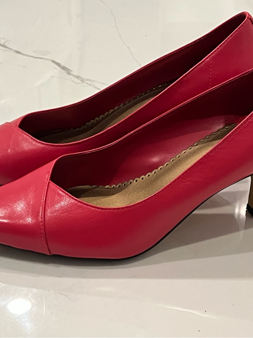 Bella Vita Red Leather Pointed Toe Kitten Heel Pumps - Picture 3 of 5